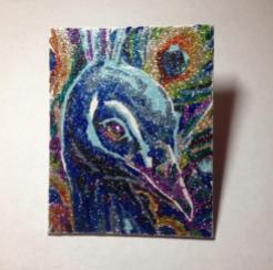 SOLD! Peacock Party (1) - 4" x 5", glitter on canvas board, 2014